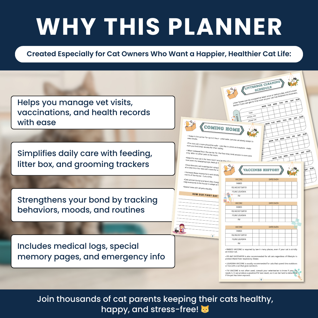 Complete Cat Health & Wellness Planner – Vet, Feeding & Behavior Tracker